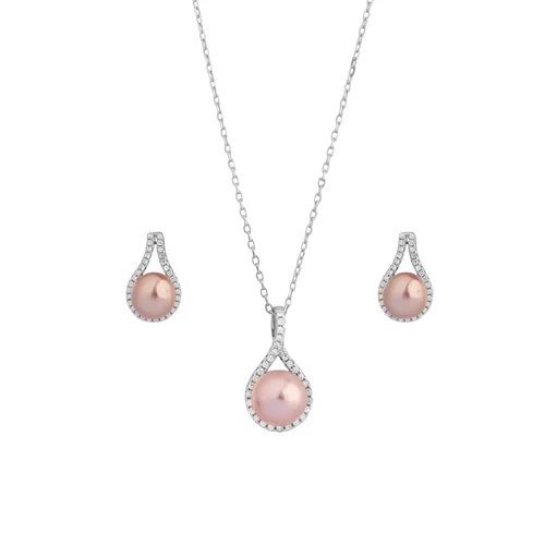 نیم ست نقره دلاریس صورتی