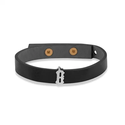 دستبند چرم و نقره زنانه حرف B